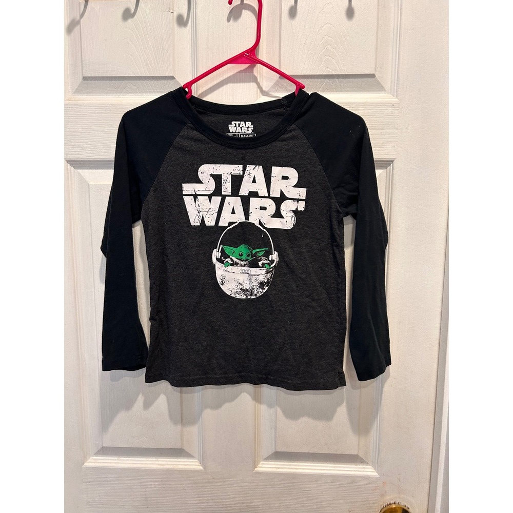 Star Wars Mandalorian Grogu Baby Yoda Shirt Kids M 7/8 Long Sleeve Mad Engine